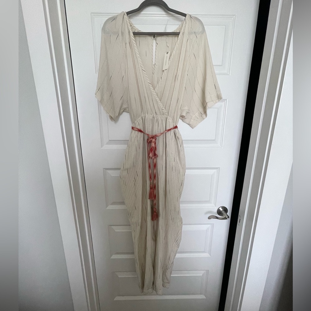 Anthropologie Feather Bone Soleil Belted Jumpsuit
